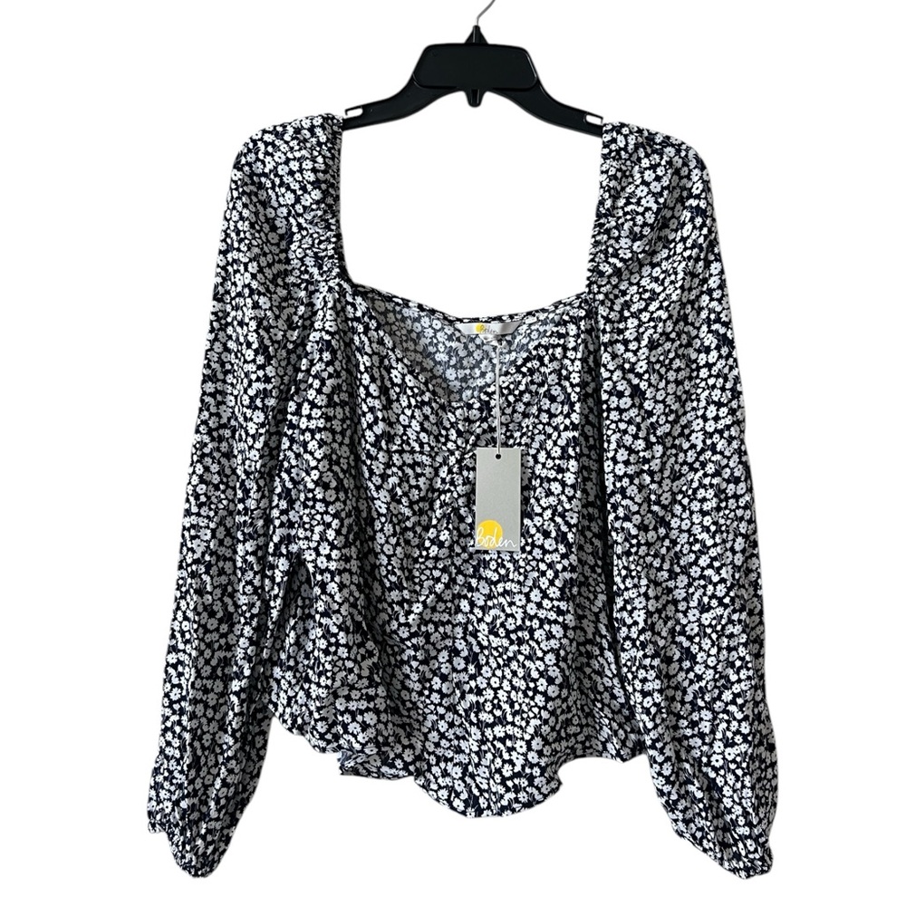 Boden Sweetheart Printed Top Blouse Shirt French Navy Tulip Sprig Women’s 10